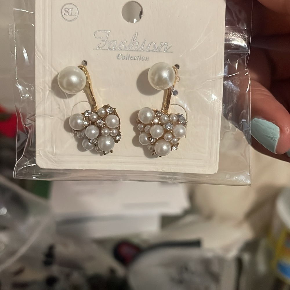 Gold & Pearl Cluster Drop Earrings
